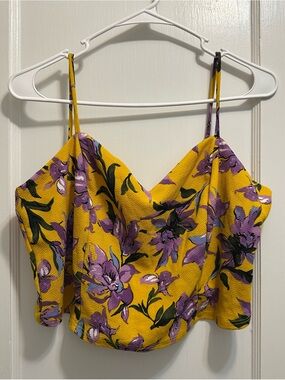 Floral Yellow & Purple Spaghetti Strap Crop Top